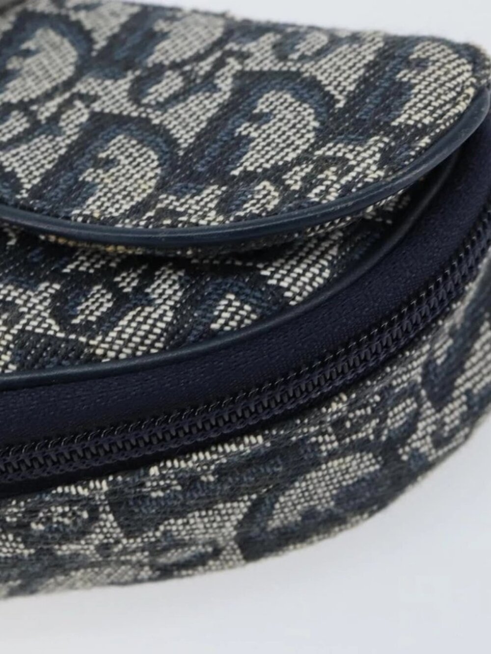 Christian Dior Trotter Canvas Saddle Pouch Navy Gold Auth - Picture 12 of 16